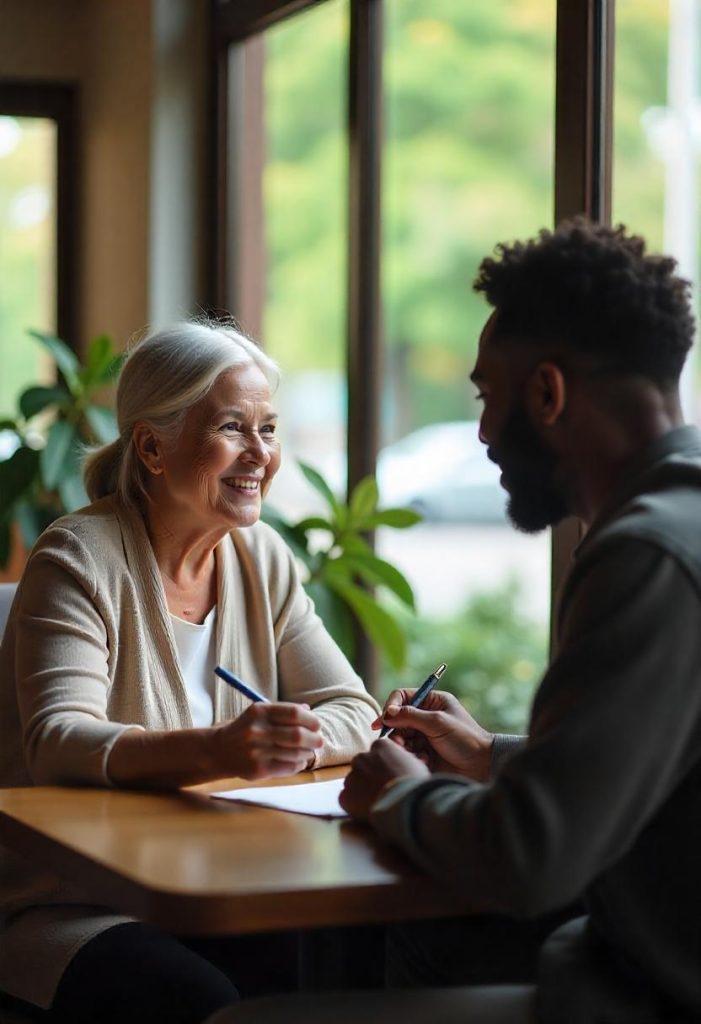 A heartfelt image of a person giving a small handwritten note or gift to someone,