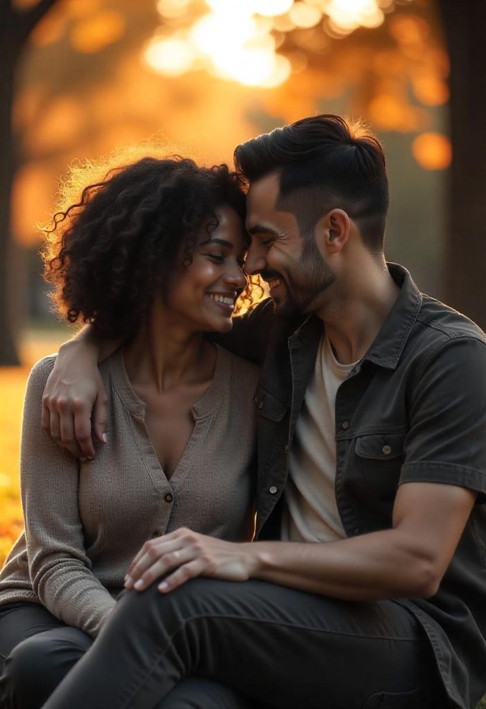 A black-and-white photograph of two people sitting closely